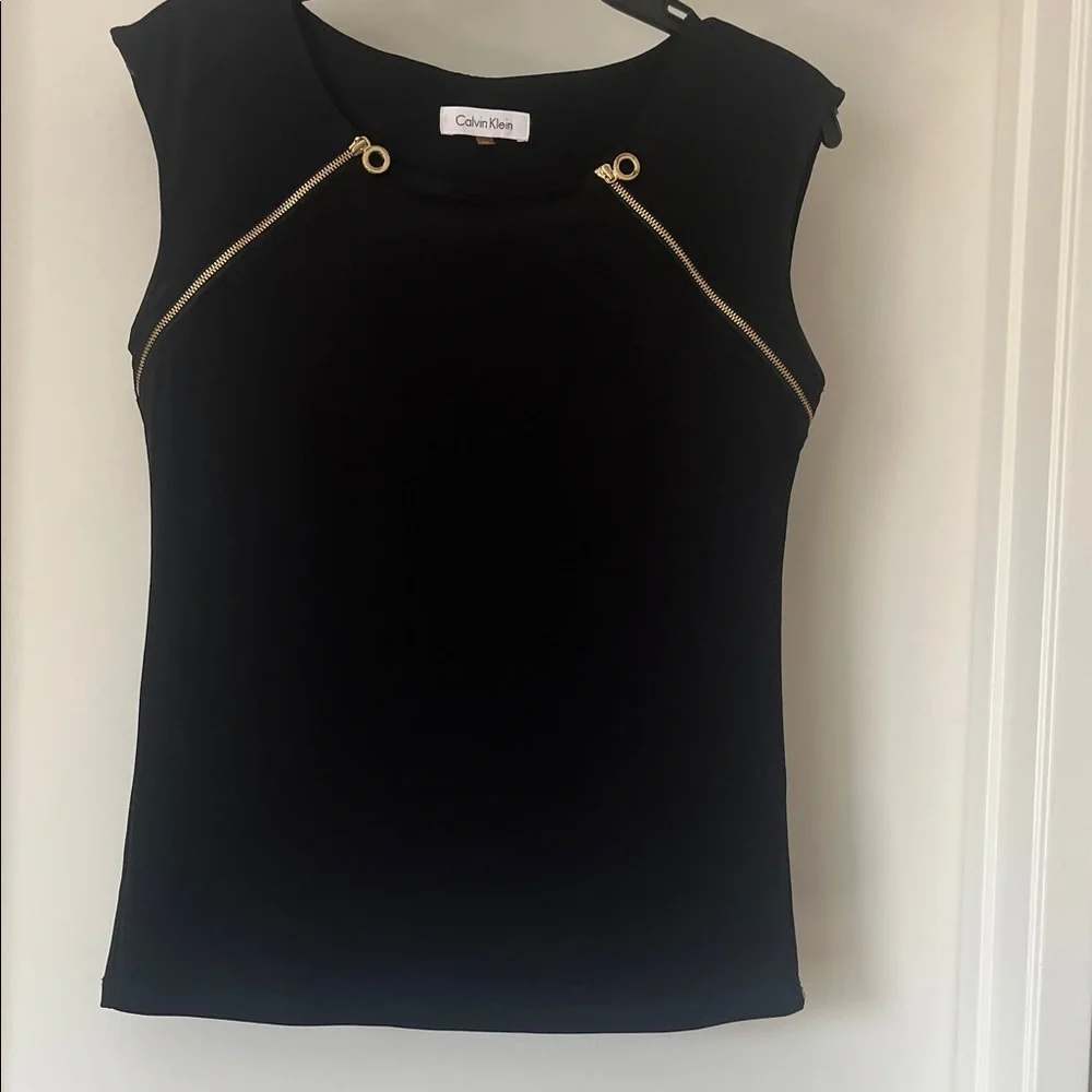 Calvin Klein Black Sleeveless Tank with Gold Zip Detail - Picture 1 of 5